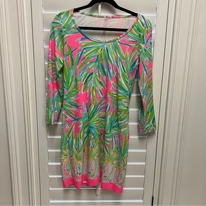 Lilly Pulitzer Beacon Shift Dress Tropical Pink Green Small 100% Pima Cotton